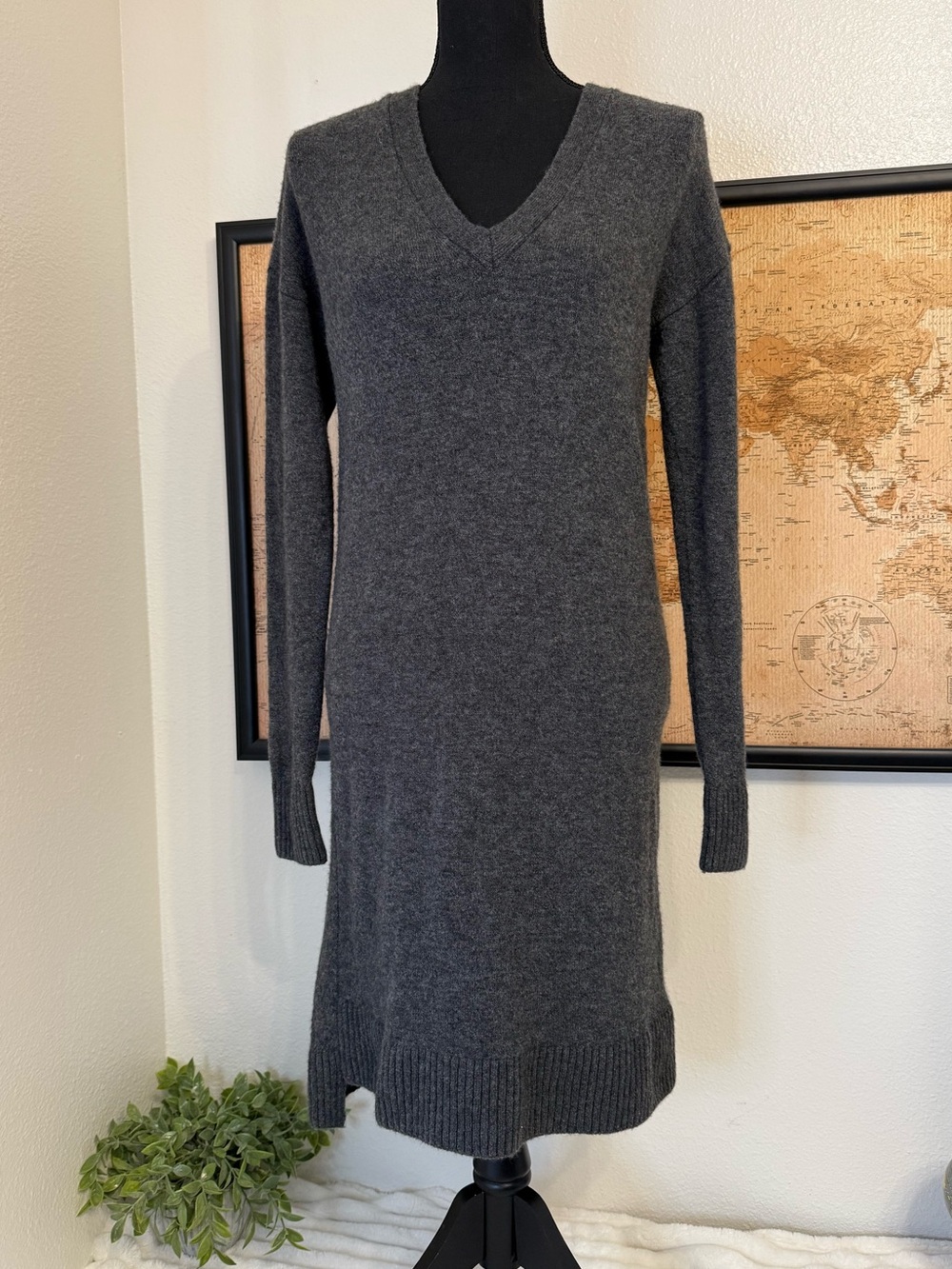 J Crew v neck charcoal grey wool blend sweater dress size small